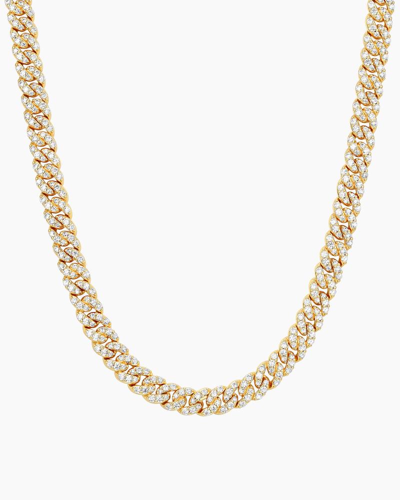 JAXXON Women's Iced Out Cuban Link Chain 5mm - Gold - Pavé Diamond Simulants - Box Clasp