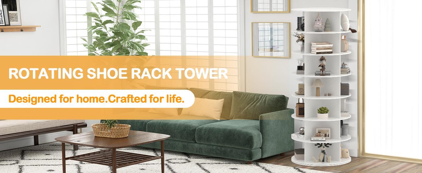 7-Tier Rotating Shoe Rack Tower - 360 Spinning Shoe Organizer, Vertical Lazy Susan, Closet Cabinet Rack for 28 Pairs of Shoes Bags Plants 7-Tier Rotating Shoe Rack Tower - 360 Spinning Shoe Organizer, Vertical Lazy Susan, Closet Cabinet Rack for 28 Pairs of Shoes Bags Plants