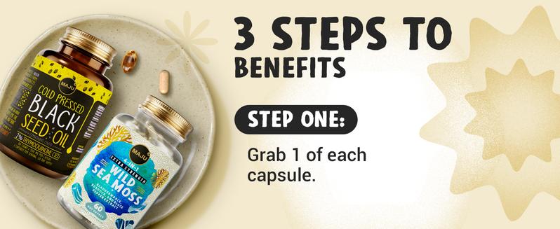 MAJU Seed & Sea Elixir Pack - Black Seed Oil Capsules (60ct) & 4-in-1 Wild Sea Moss Capsules (60ct) Edible Dietary Healthcare Fitness Supplement
