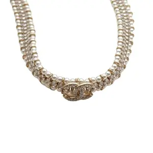 Pre-owned Alloy 22K small pearl rhinestone necklace