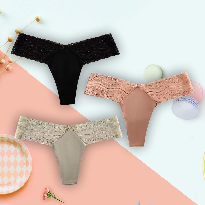 For Women Plain Fashion High Quality Basic CottonLingerie Womenswear Bikini Frillinnerwear Style StretchComfort Basic Plain Cotton  MinimalistMulticolor panty soft Thongs T-Back Multiple-piece pack show invisible affordable undies Breathable Fits Matte