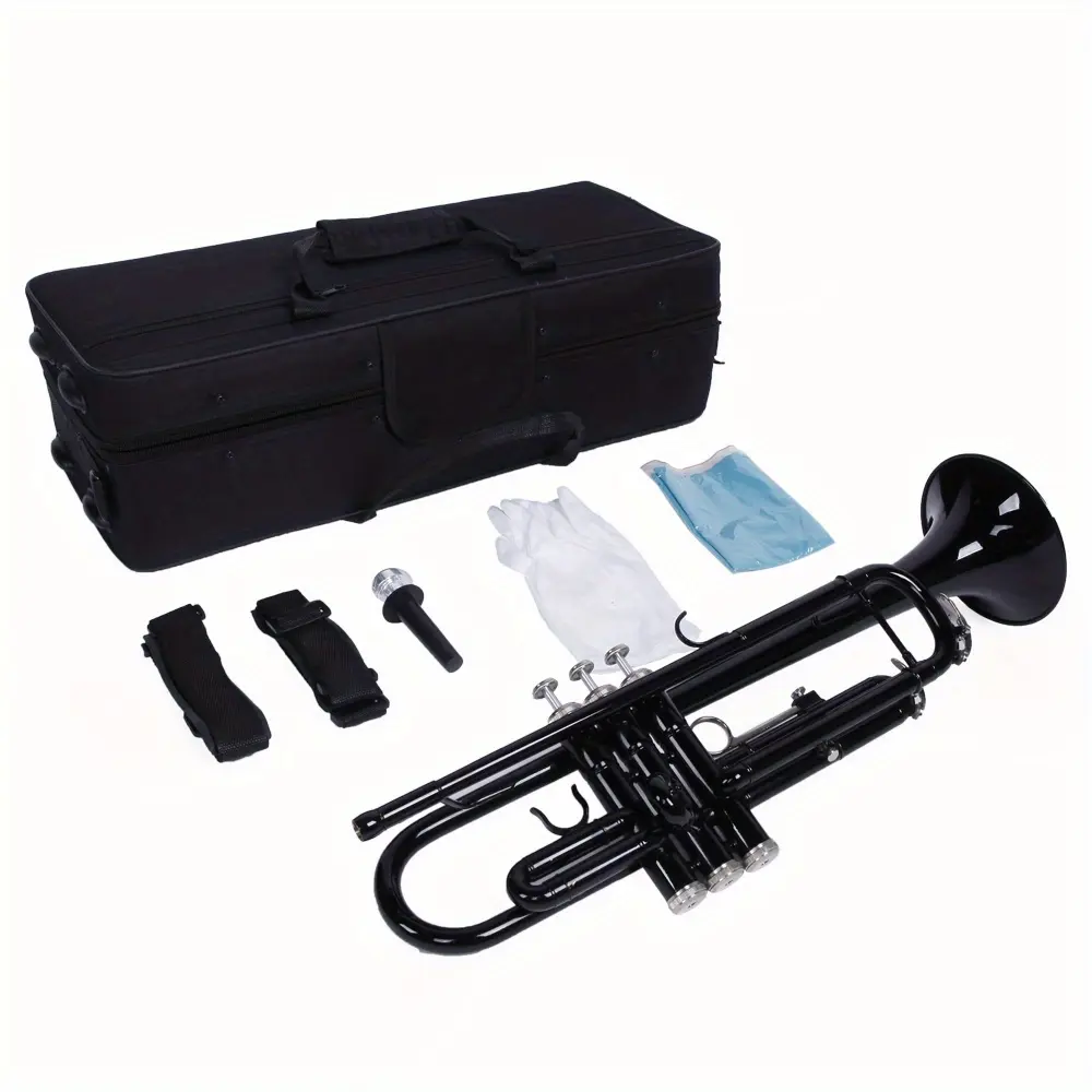 Alloy Nickel-Plated Beginner Level Trumpet Set - High-Quality Wind Instrument for Music Learning, with Durable Carrying Case, Gloves, Mouthpiece, Cleaning Kit, Tuning Rod
