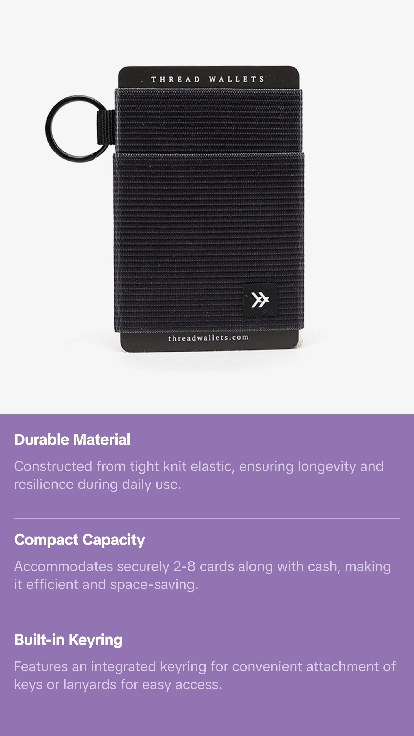 Thread - Black Elastic Wallet with Keyring Attachment, Compact Design, Ideal for Everyday Use