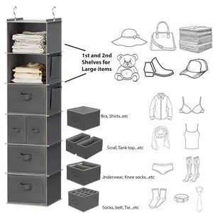 ️  Hanging Organizer with Drawers| Bamboo Frame, 5-Tier Storage| Folds T-Shirts, Jeans & Accessorie Hangable