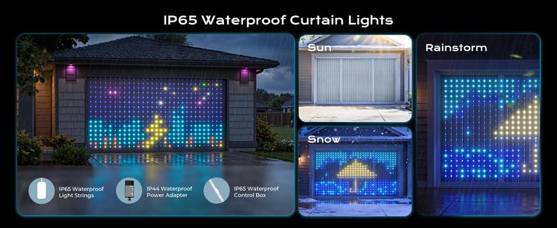 Smart Curtain Lights with DIY GIF, 400 RGBIC LEDs 6.6x6.6ft Color Changing Holiday Wall Lightss with APP, IP65 Waterproof Christmas String Fairy Lightss for Indoor Outdoor Bedroom Window