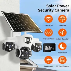 Mother's Day Gift:4K/8MP Triple-lens Solar-powered Camera, 355-degree Field Of View, Color Night Vision, Two-way Audio, PIR Detection, Motion Detection, Waterproof, Multi-user App Online Viewing, Suitable for Yard Security., Property Monitoring, Modern