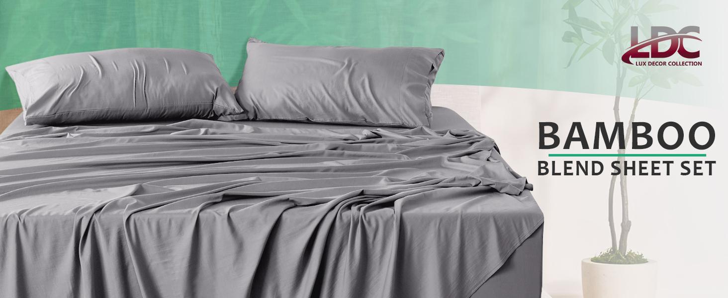 Lux Decor 4pc Bamboo Sheet Set, Cooling Bed Sheet Set, Ultra-Soft Deep Pocket Hotel Style Bedding Set, Wrinkle-Free & Fade Resistant Sheets with Pillowcase, Decorative Bedsheet Sets, Durable Bedding Accessories