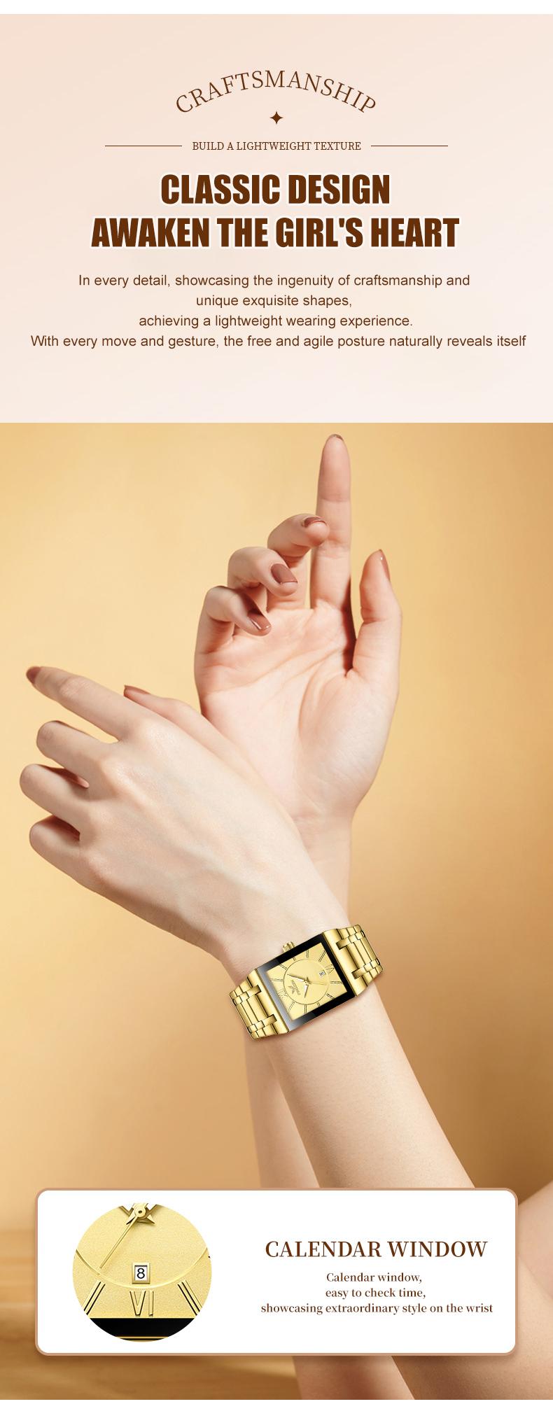 Valentine's Luxury Collection Women's Gold Square Watch with Stainless Steel Band Roman Numeral Dial Date Display 30M Water Resistant Quartz Wristwatch for Stylish Casual Formal Fashion Accessory Limited Time Deal