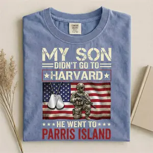 Parris Island Marine Dad Comfort Colors Shirts Military Graduation Family Matching USMC Boot Camp Support Gift Recruit Depot Semper Fi Custom Apparel Patriotic T-Shirt New Marine Proud Family USA Pride Dad Gifts Military Supporters