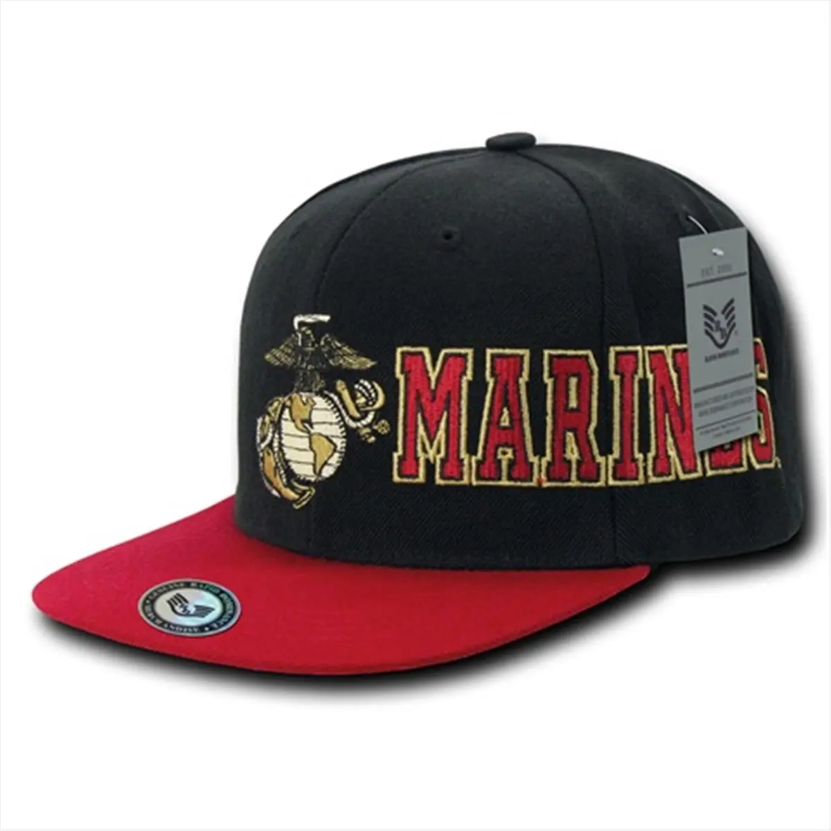 Rapid Dominance S005 D-Day Military Logo Graphic Classic 7 Panel Flat Bill Black High Quality Acrylic Baseball Cap - Historical-Inspired Imprint Tactical Hat for Marines, Black Cap, Classic Baseball Cap