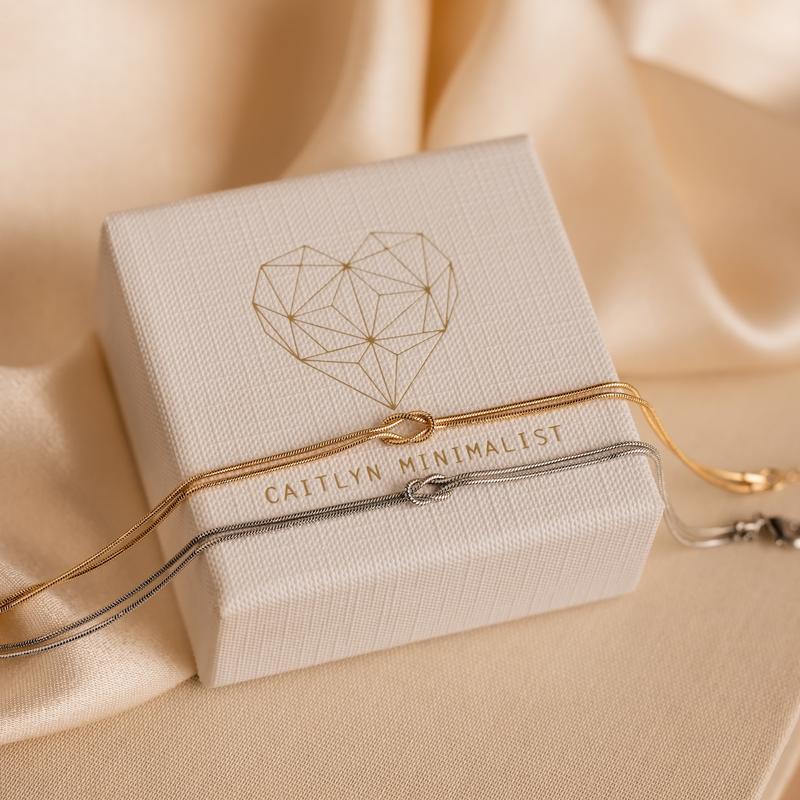 Love Knot Bracelet by Caitlyn Minimalist - Dainty Double Snake Chain Bracelet in 18K Gold & Silver Finish - Valentine's Day Jewelry - Anniversary Gift for Her Love Knot Bracelet by Caitlyn Minimalist - Dainty Double Snake Chain Bracelet in 18K Gold & Silver Finish - Valentine's Day Jewelry - Anniversary Gift for Her