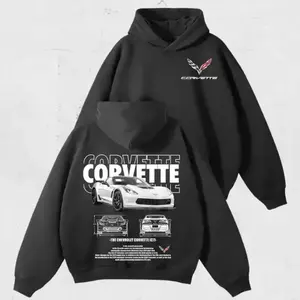 Corvette C7 Hoodie, Classic Chevy Sports Car Graphic Pullover, Retro Muscle Car Sweatshirt for Men and Women, Vintage Cotton Gift hoodies men