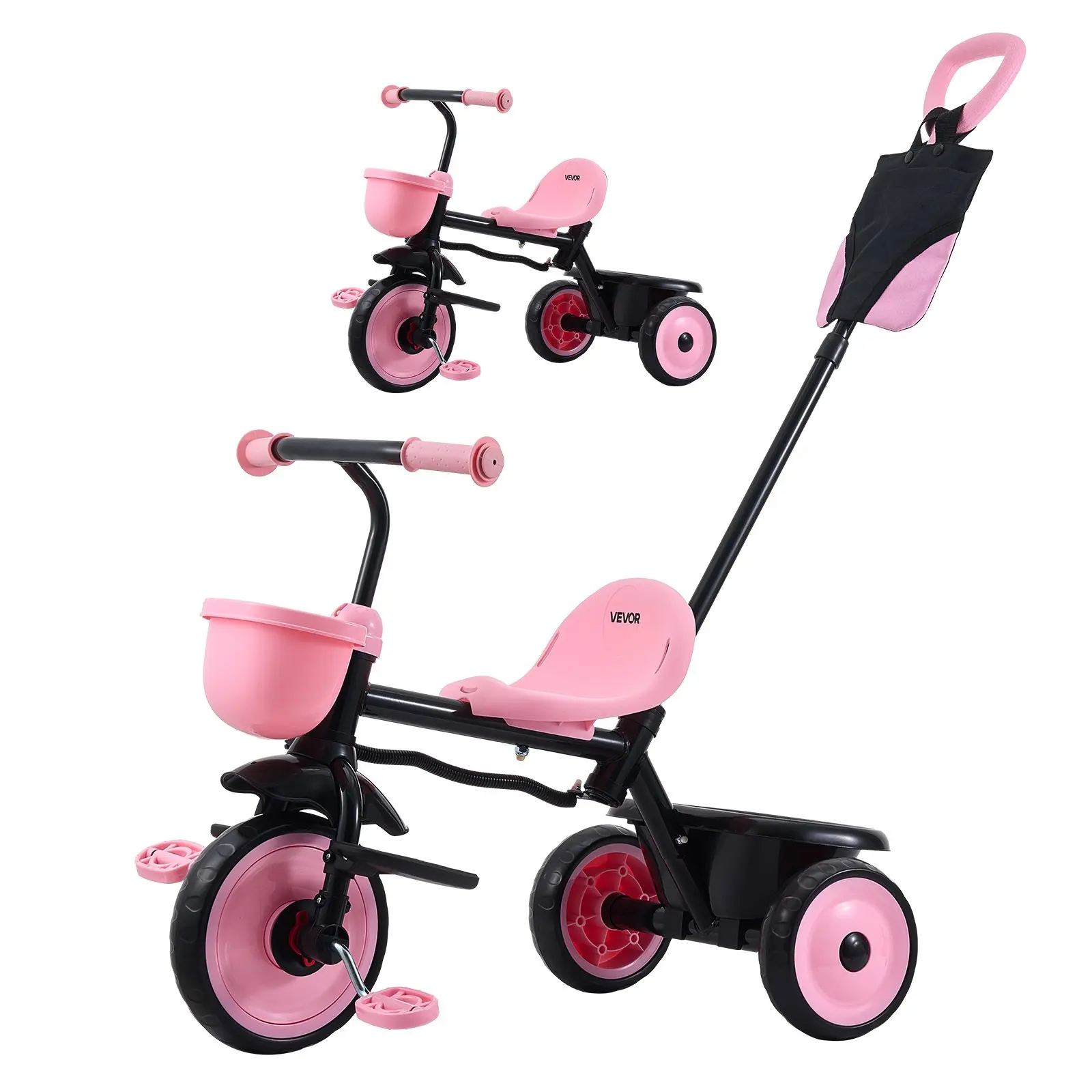 【Summerfinds】Dual-Mode Convertible Unisex Carbon Steel Toddler Tricycle-Stroller, 18m-5 Years Kids Trike with Parent Push Handle, Adjustable Seat, Oxford Fabric Storage Basket, Stable Structure, CE & CPC Certified Kids Outdoor Play Birthday Toy, 18 Months
