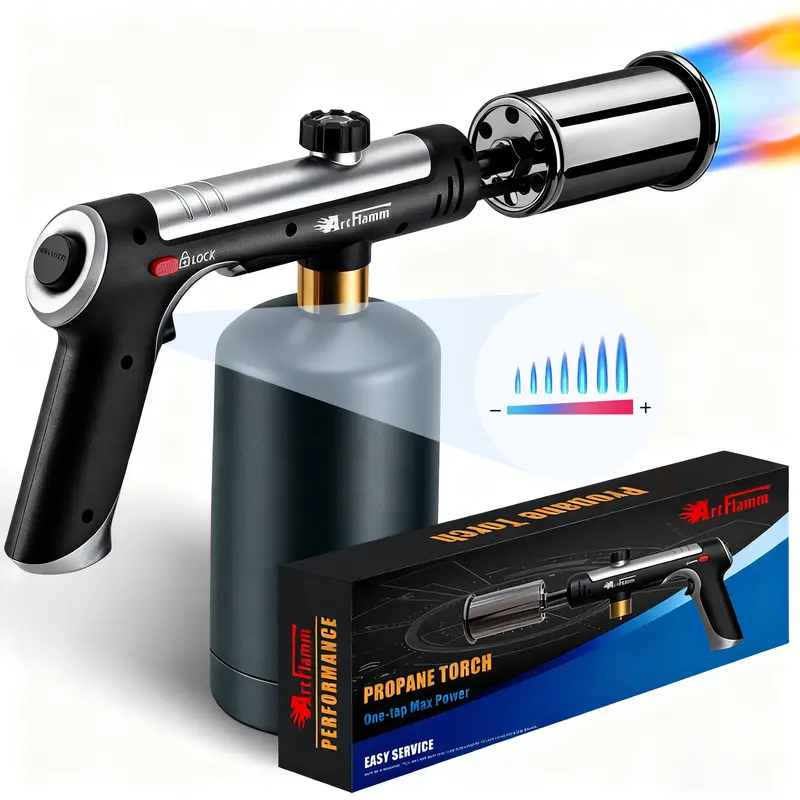 ARTFLAMM Powerful Propane Torch Gun, Grill Gun with Turbo Mode & Safety Lock, Charcoal Torch, Kitchen Blow Torch for Cooking, BBQ, Searing Steak (Tank Not Included) fathersdaygift