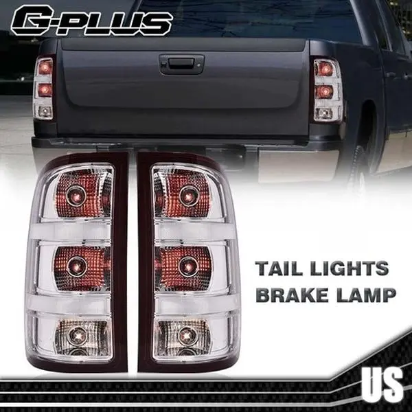 G-PLUS Tail Lights Chrome Rear Tail Lights Brake Lamps, Auto Parts Accessories, Car Accessory Fit for 07-13 GMC Sierra 1500, 2500, 3500HD, Car Accessories