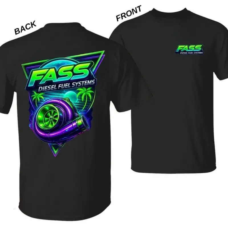 FASS Diesel Neon Glow Graphic T-Shirt Y2K Streetwear Tee Turbo Engine Inspired Shirt Men’s Automotive Casual Top