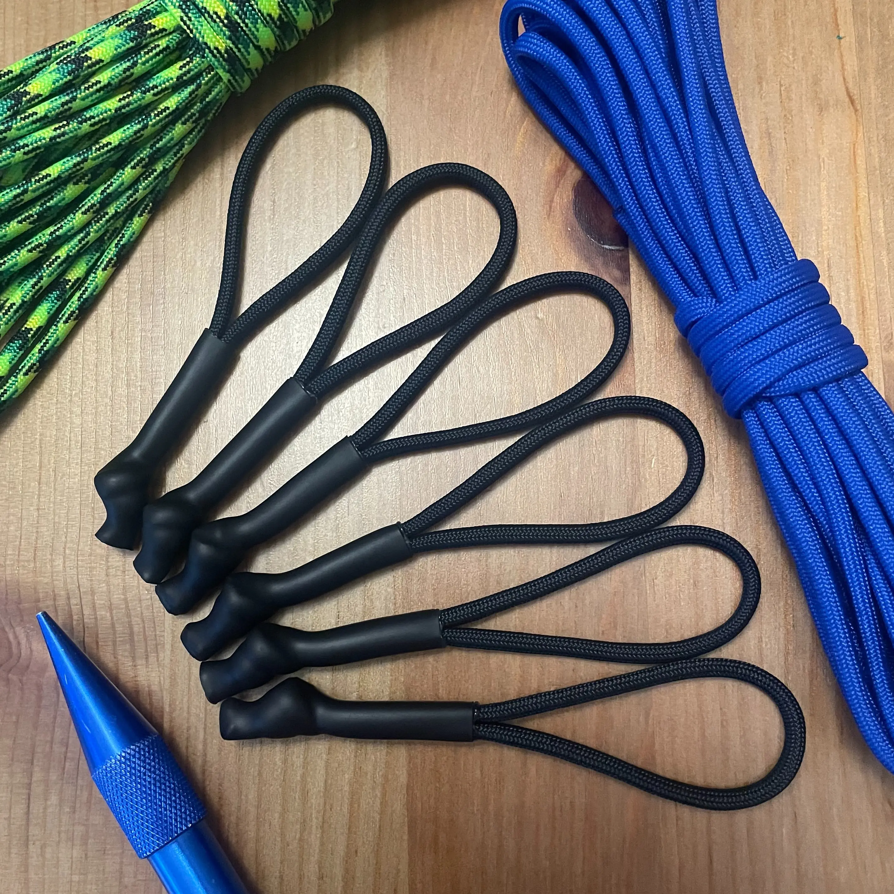Long Paracord Zipper Pull Tag | 5 Inches | Black Tubing | Black Color Paracord | Sets of 3 or 6