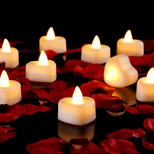 Romantic Night 1000 Pieces Artificial Rose Petals with 24 Heart LED Tea Lights Candles Kit for Proposal Anniversary Valentine's Day Special Decor