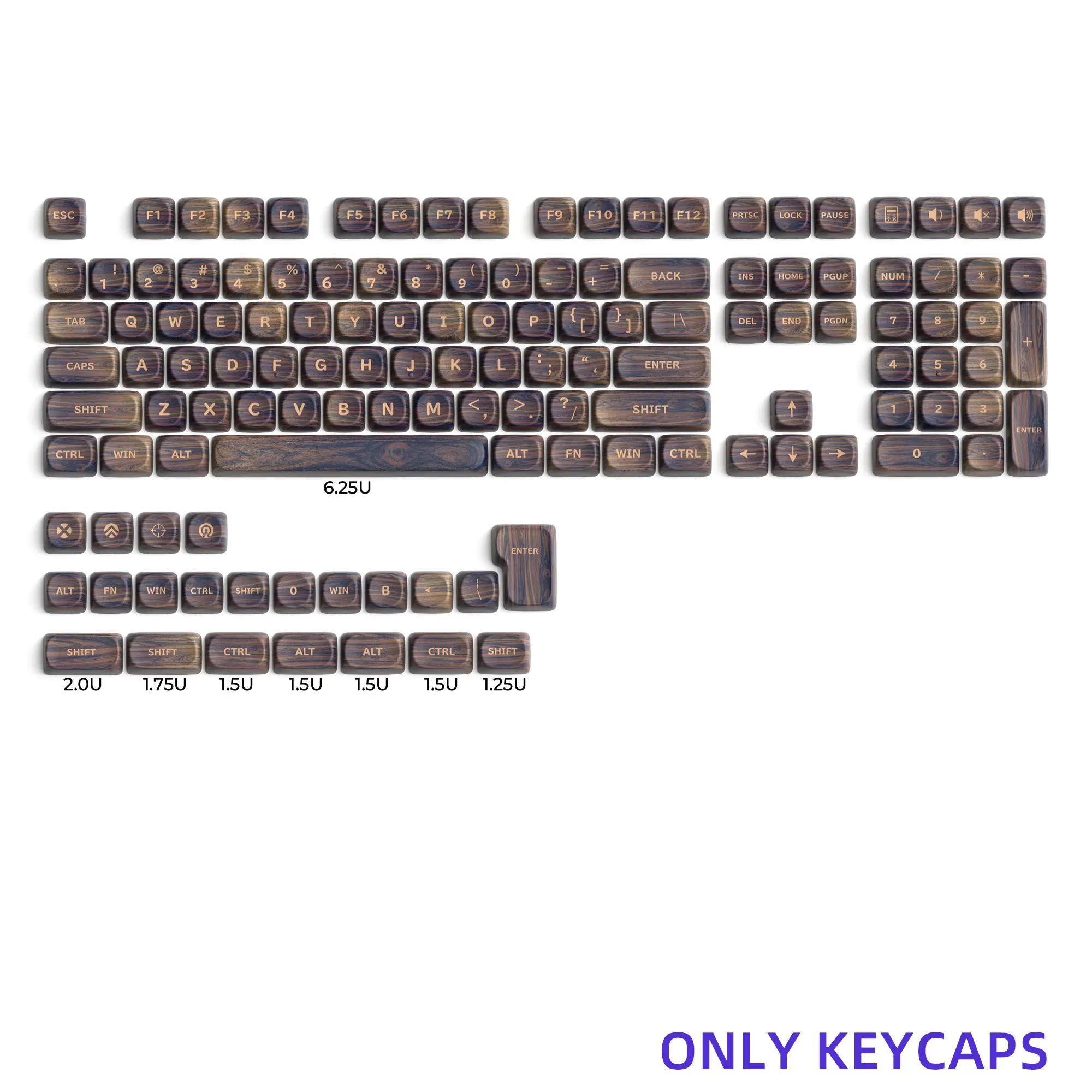 XVX Walnut Texture MOA Profile Dye-Sub PBT Keycap Set 130-Key for MX Switches（Keycaps Only, Keyboard Not Included）