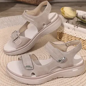 Fashion Open Toe Sandals for Ladies Adjustable Magic Tape Strap Casual Daily Shoes