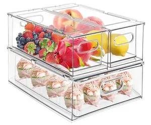 3 Pack Refrigerator Organizers and Storage with Pull-Out Drawer, Stackable Fridge Drawer Organizer Set with Handle, Bpa-Free Clear Storage Cases for Freezer, Cabinet, Kitchen, Pantry Organization VUOHOEG