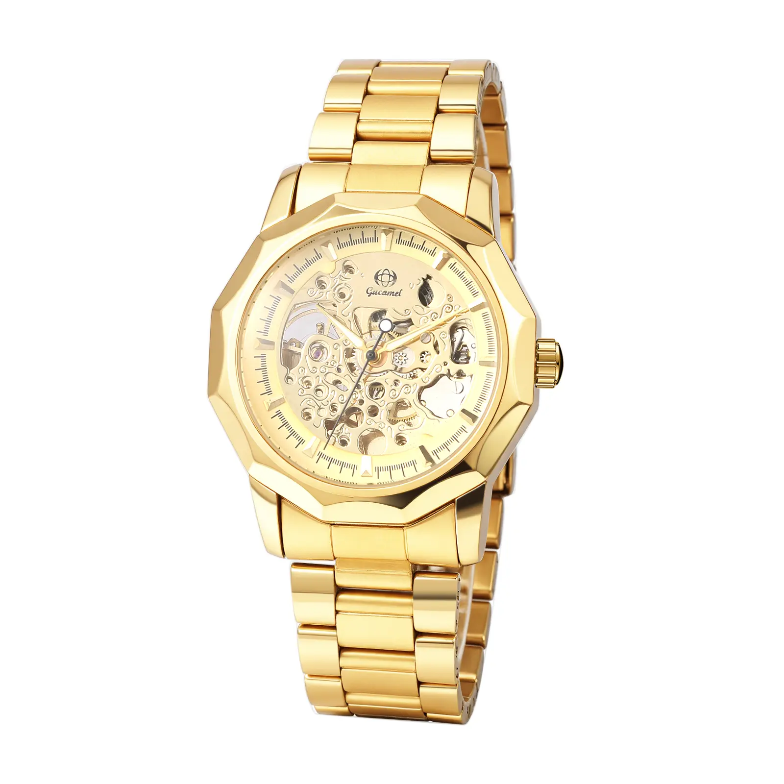 OIDEA Men's Silver Automatic Stainless Steel Watch - Skeleton Dial, Low-Light Readable Night-Glow Hands, Diamond-Shaped Case, Removable Link Band, Casual Business/Party Formal Wristwatch