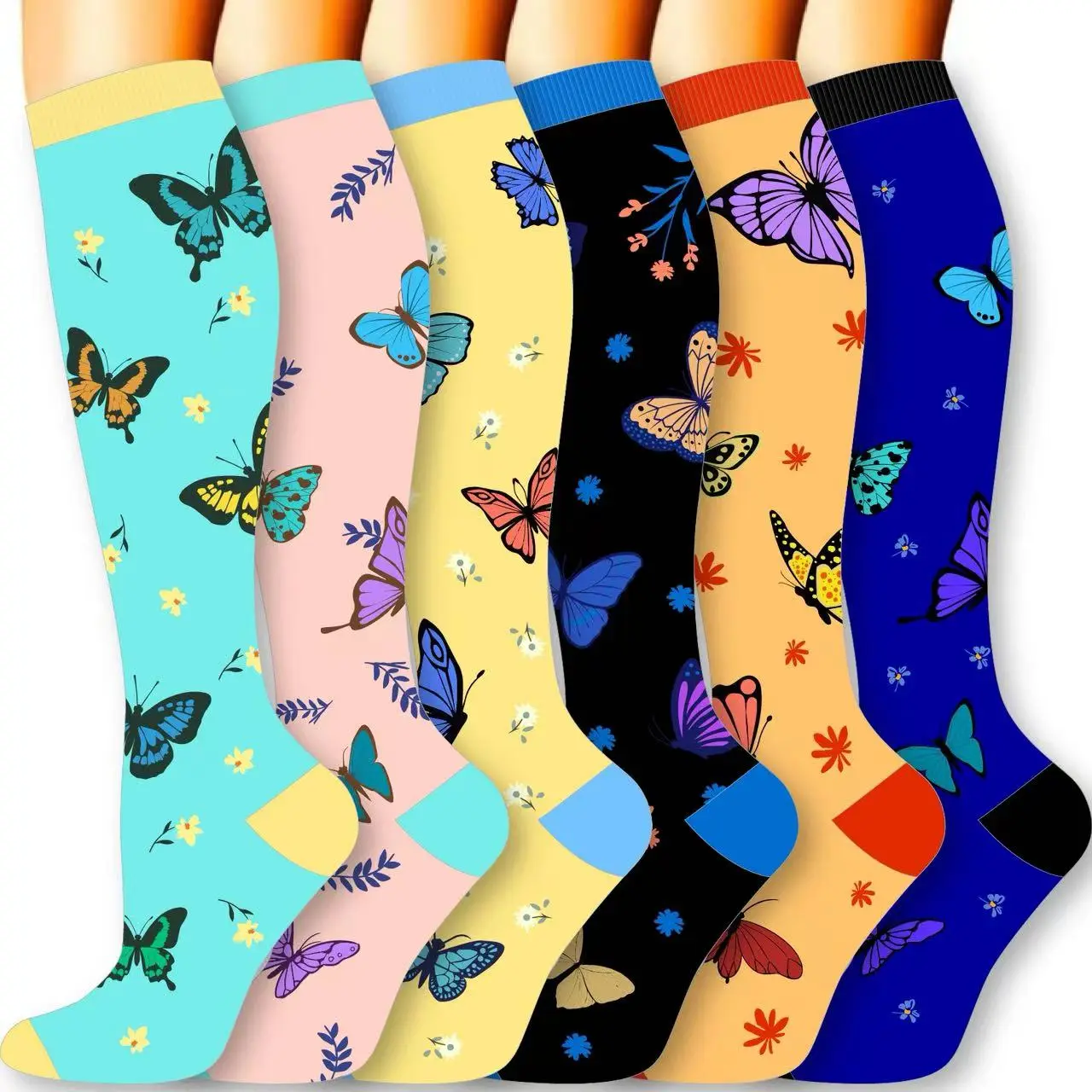 6‑Pack Women’s Calf Length Compression Socks – Comfortable, Breathable Support Socks Ideal for Long Standing Jobs, Walking, Fitness, Travel, and Daily Comfort