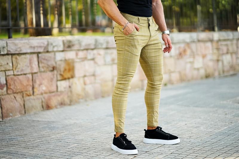 GINGTTO Mens Chinos Skinny Slim Fit High Waist Stretchy Plaid Dress Pants Comfortable Trouser