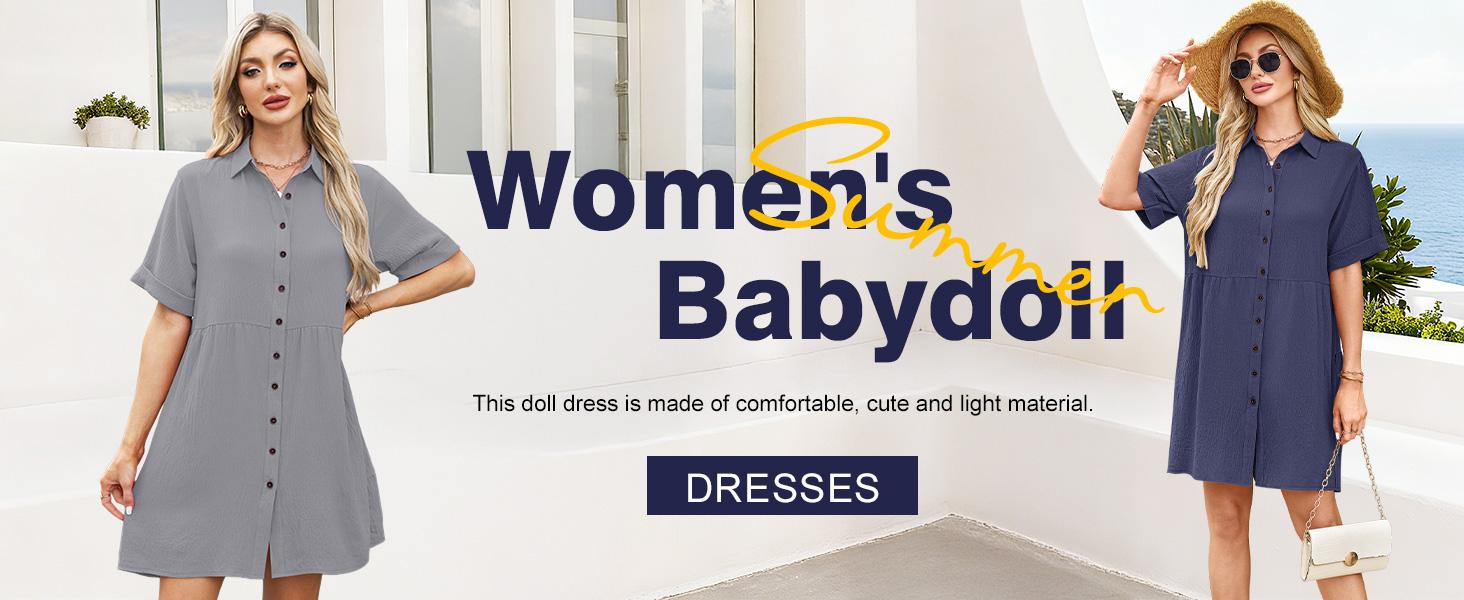 AUSELILY Babydoll Dress for Women Short Sleeve Button Down Textured Non-clingy Loose Fit Flowy Mini Dress with Pockets 2026 New Summer Dress SpringStatements AUSELILY Babydoll Dress for Women Short Sleeve Button Down Textured Non-clingy Loose Fit Flowy Mini Dress with Pockets 2026 New Summer Dress SpringStatements