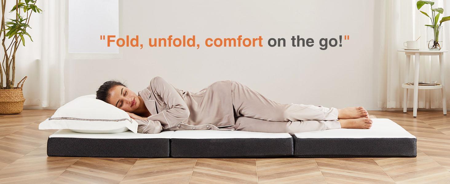Folding Mattress, Tri-fold Memory Foam Mattress Topper for Camping, Foldable Mattress Topper with Washable Cover Folding Mattress, Tri-fold Memory Foam Mattress Topper for Camping, Foldable Mattress Topper with Washable Cover