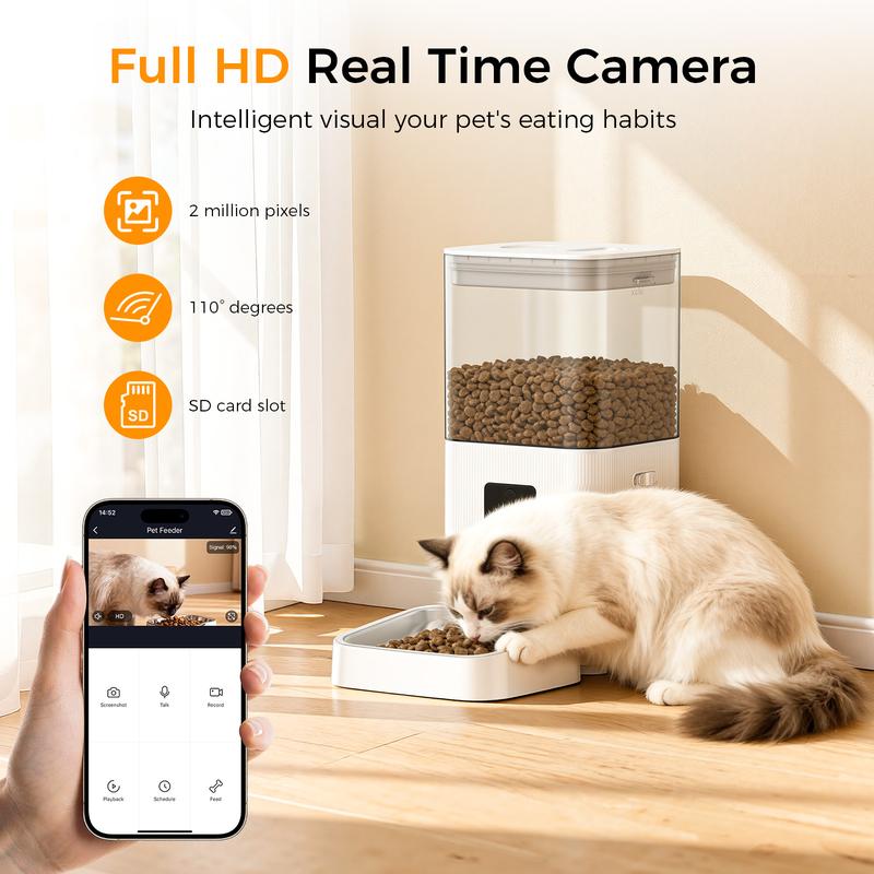 COWSAR Automatic Pet Feeder with Full HD 2MP Camera 6L Food Dispenser - 5G WiFi Smart APP Control, SD Card Slot, 10s Voice Recorder, Anti-Clog & Dual Power Supply, Detachable Easy-Clean Tank/Bowl, Timed Portion Control for Cats, Dogs, Kittens, Puppies