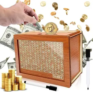 $10,000 Savings Challenge Box – 10K Smash Money Saving Box, Wooden Cash Savings Bank for Adults & Kids, Money Saving Tracker, Cash Vault, Cashbox Kakeibo Budget Savings Box