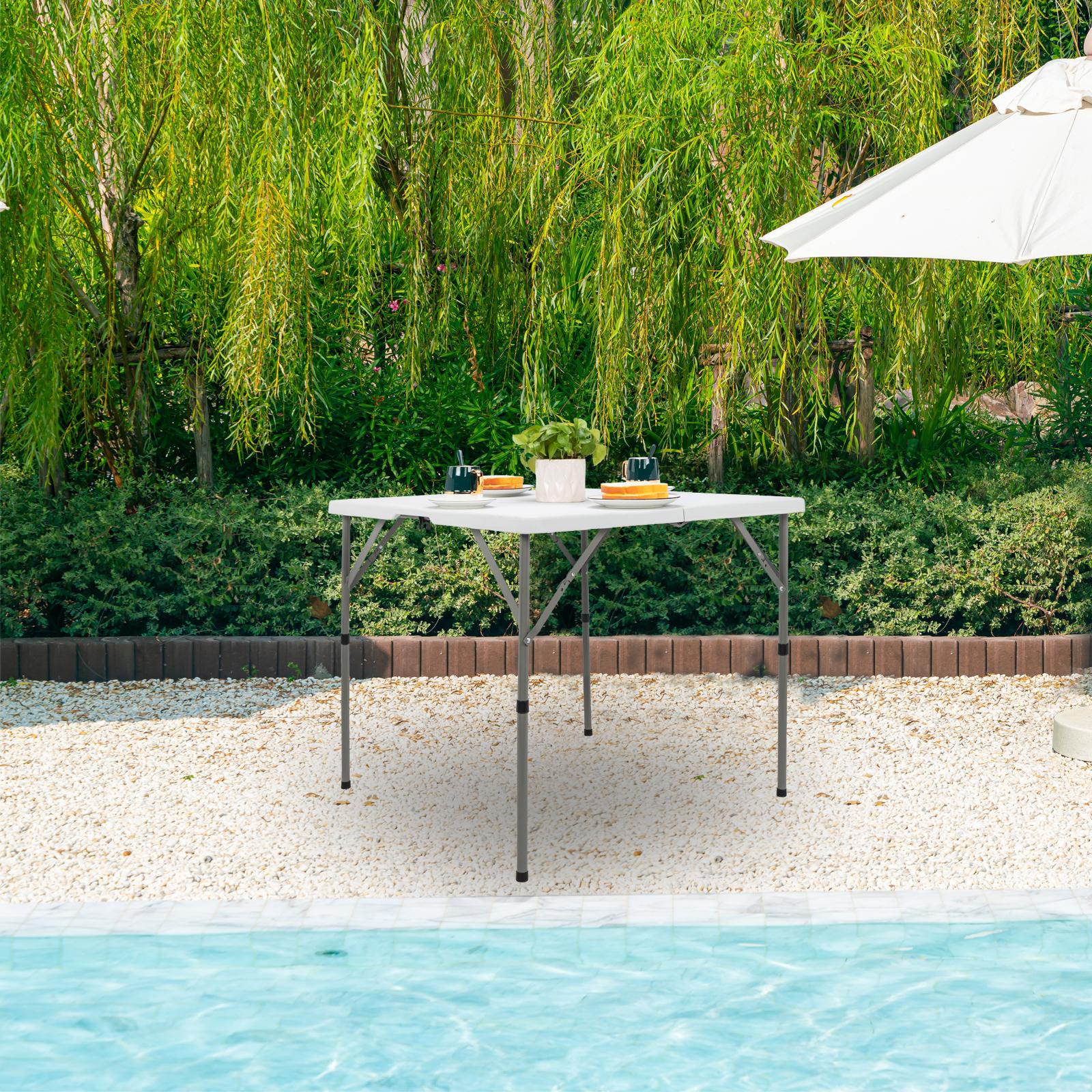 34" Fold in Half Square Table, Bi-Folding Commercial Table, Portable Plastic Dining Card Table for Kitchen or Outdoor Party Wedding Event, White