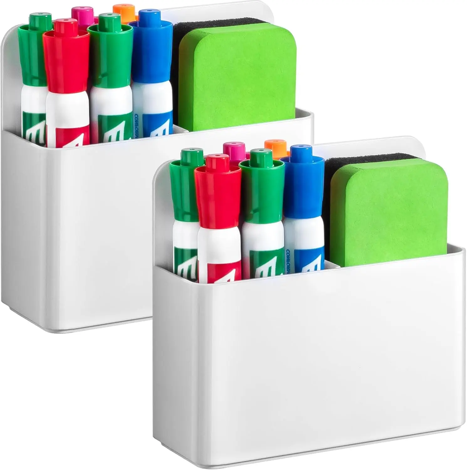 2 Pcs Magnetic Dry Erase Marker Holder - ABS Plastic Desk Organizer with Adjustable Divider for Magnetic Surfaces, Whiteboard, Classroom; Ideal for Teachers, Marker Storage Accessory