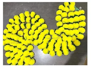 Artificial Marigold Fluffy Flowers Garlands Pack of 5 Yellow with Green Leaves 5 ft