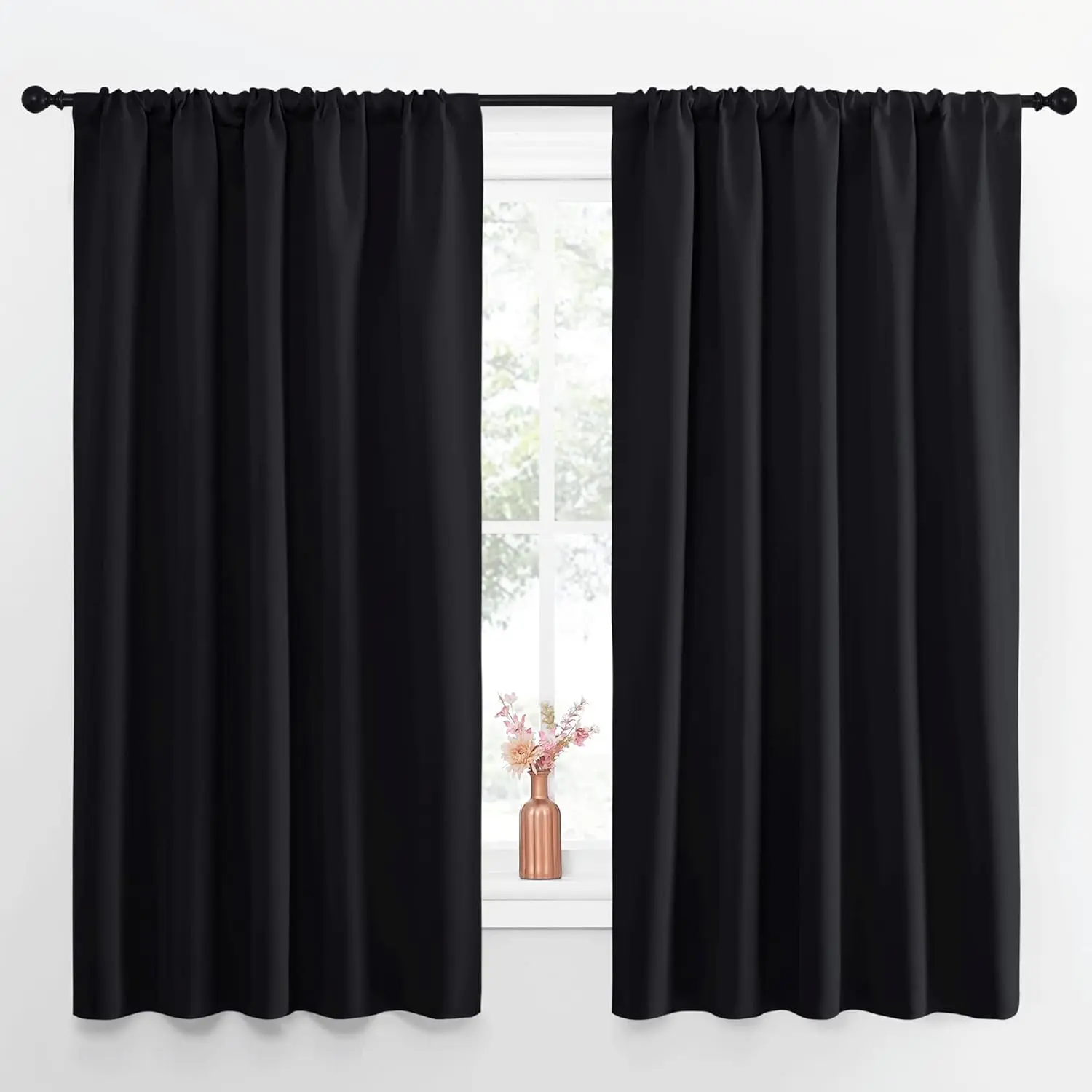 NICETOWN Dark Blackout Window Curtains - Solid Thermal Insulated Home Decor Drapes, Privacy-Assured Bedroom Window Treatment (2 Panels, 52in Wide x 63in Long), Dark Curtains