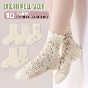 10 Pack Coquette Ruffle spring socks,Seamless Toe & Anti-Odor Pointelle Mesh,Floral Soft Girl Aesthetic for Mary Janes & Easter Gifts