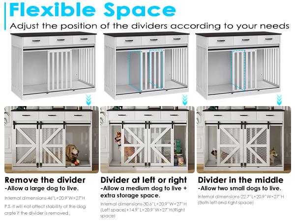 48 Inch Large Dog Crate Furniture with 3 Storage Drawers Wooden Pet Kennel Removable Divider Farmhouse Style Sliding Barn Door TV Stand 48 Inch Large Dog Crate Furniture with 3 Storage Drawers Wooden Pet Kennel Removable Divider Farmhouse Style Sliding Barn Door TV Stand