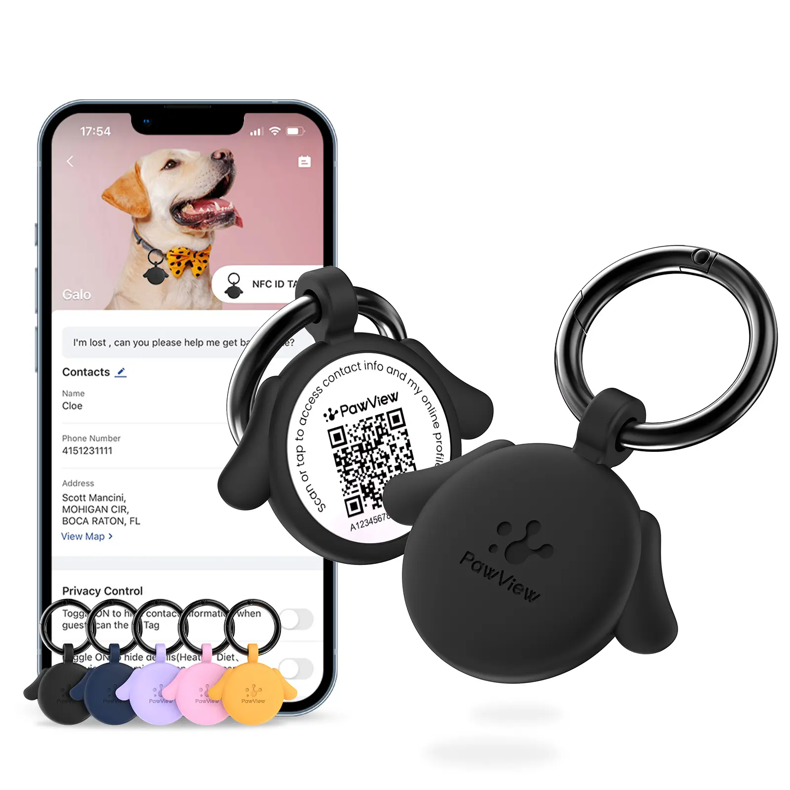 PawView NFC Smart Dog ID Tag with QR Code, Instant Location Alerts & Emergency Contact Info