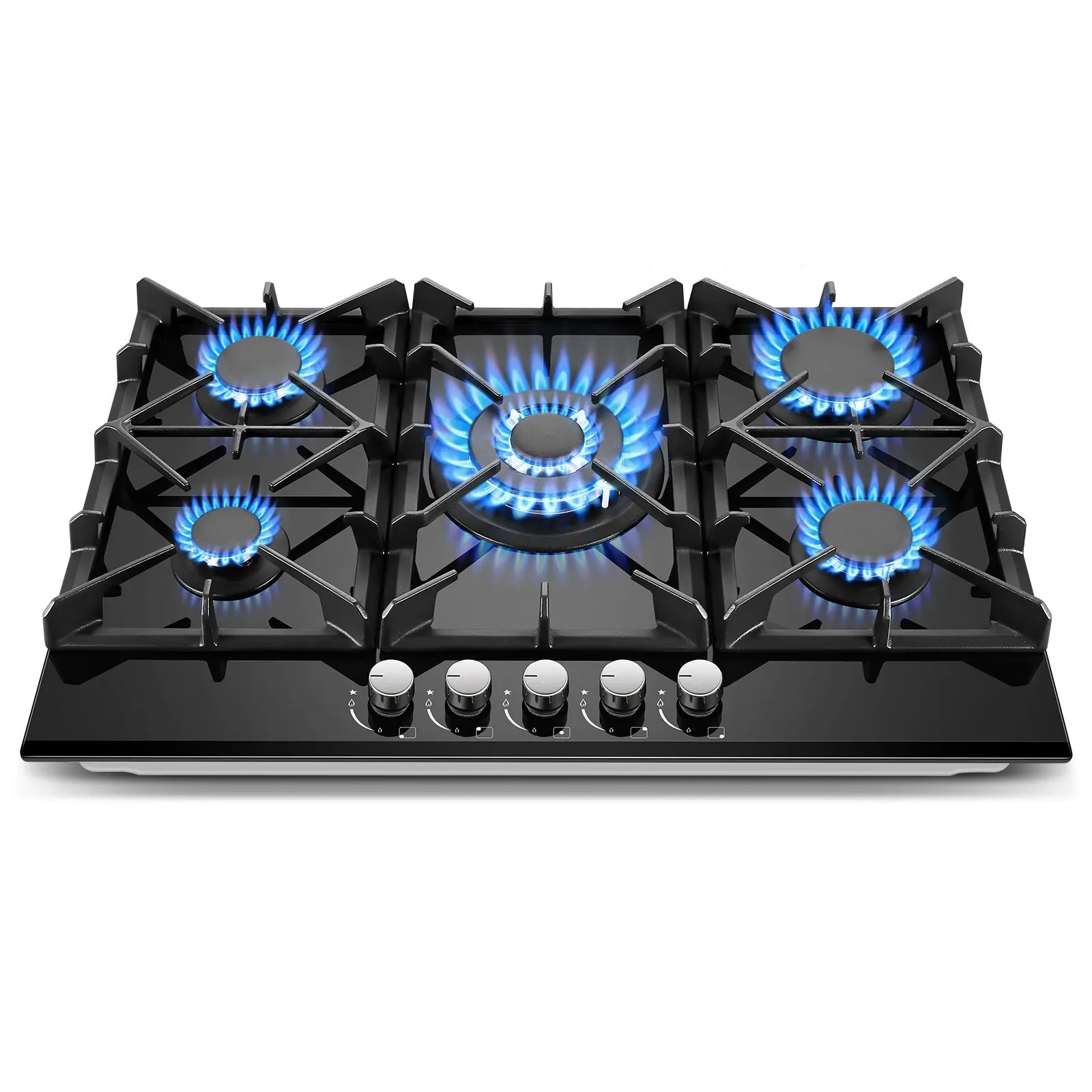 30-Inch Professional Gas Stove Cooktop, 5-Burner Built-In Premium Black Glass Hob with Safety Flame Protection, High-Efficiency Convertible Natural Gas/LPG, Heavy Duty Quick Connect Stove (PG001-305G), Natural Gas Stove