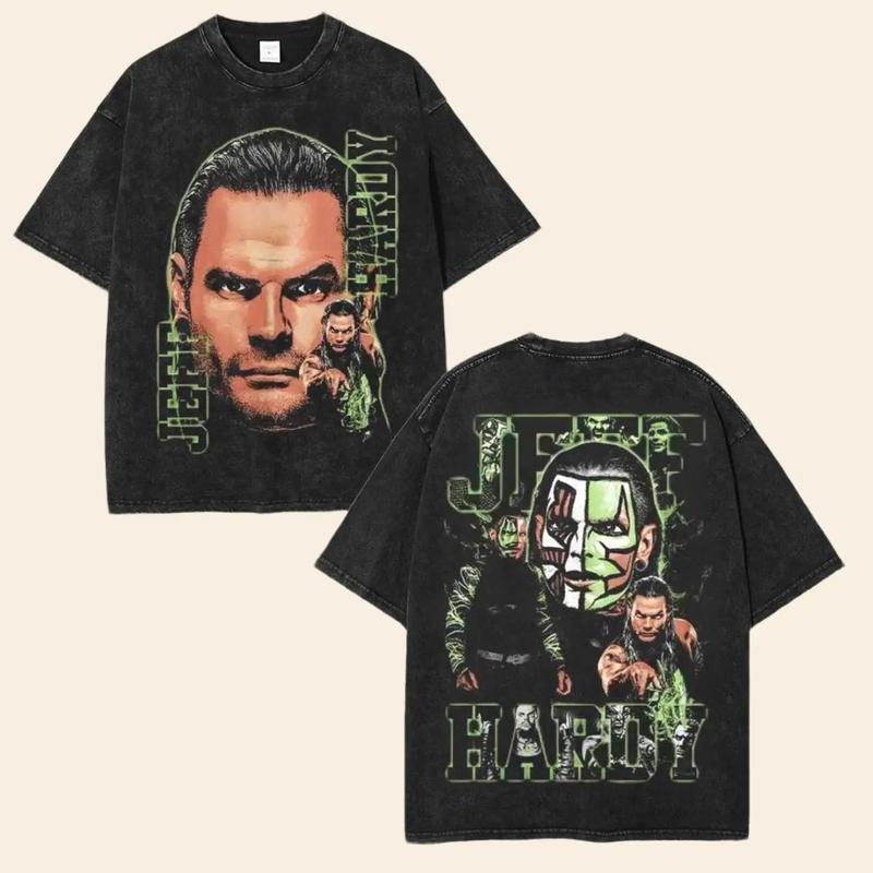 Vintage WWE Jeff Hardy 2 Shirt, Graphic Tees for Boys, Unisex Top, Vintage Y2K Aesthetic Hoodie, Sweatshirt wash t-shirt classic cotton fan gift oversized Fabric Fit casual wrestling shirt wwe fan