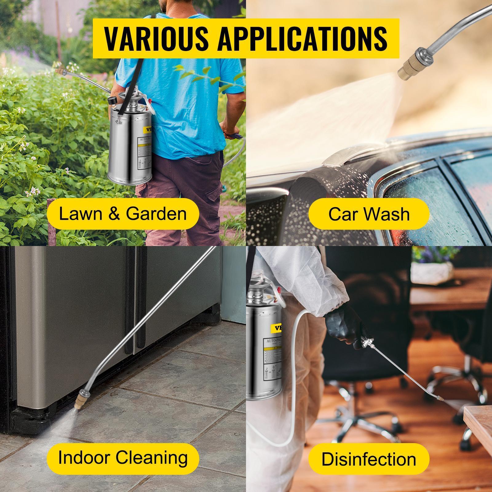 VEVOR Stainless Steel Sprayer, Set with Wand& Handle& Reinforced Hose, Hand Pump Sprayer with Pressure Gauge&Safety Valve, Adjustable Nozzle Suitable for Gardening& Sanitizing