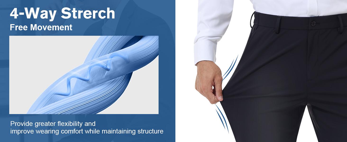 Alimens&Gentle Men's Stretch Dress Pants No Iron Golf Pants Expandable Waist Flat Front Business Casual Pants Formal Black
