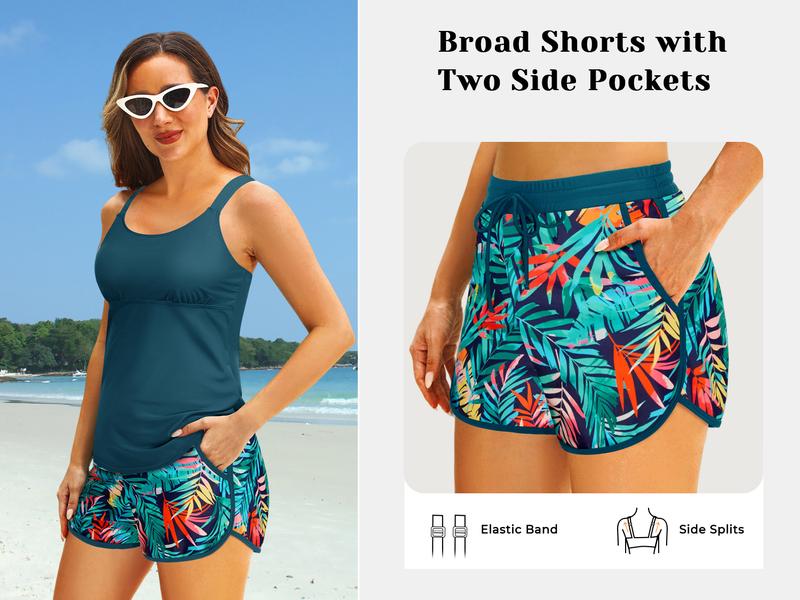 Aqua Eve Women Tankini with Shorts - Two Piece Swimsuit Tummy Control Bathing Suit with Pocket Cross Back Swimwear Aqua Eve Women Tankini with Shorts - Two Piece Swimsuit Tummy Control Bathing Suit with Pocket Cross Back Swimwear