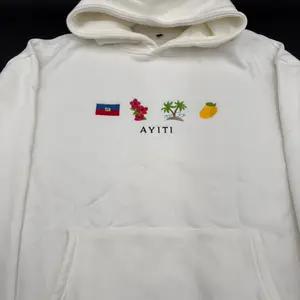 Ayiti Embroidered Hoodie Flag, Hibiscus Flower, Island Representing the Beaches,and Mango Hooded Sweater Ayiti