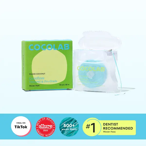 COCOLAB Young Coconut Dental Floss - Award-Winning, 500+ Woven Fibers, Coated in Coconut Oil for Freshness & Plaque Removal - 33 Yd, 2-Month Supply