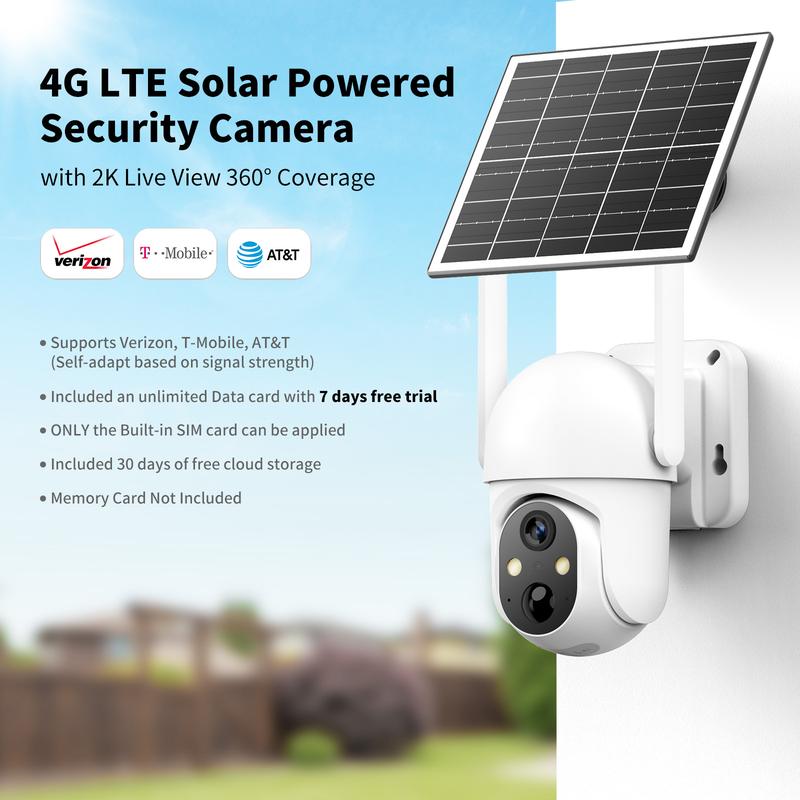 4G LTE Solar Powered Security Camera CB114S with 2K Live View 360° Coverage Two Way Audio PIR Motion Detection IP65 Waterproof Outdoor Surveillance（4G DATA REFILL Required）