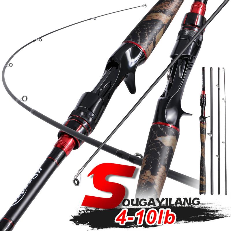 Sougayilang casting rod and reel combo set, featuring an IM6 carbon two-piece rod blank, stainless steel guides with ceramic inserts, ergonomic EVA handle and butt, available in split or one-piece rear handle designs, and six models to choose from.