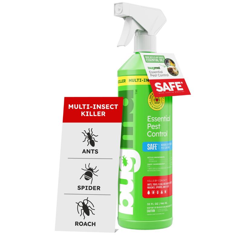 BugMD Plant-Powered Pest Control Bundle – Starter Kit, 4x Concentrates + Blaster, 30 oz Refill – Ant, Roach, Flea, Spider & Insect Killer for Home – Natural Essential Oil Formula