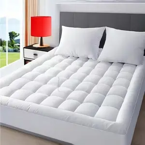 Mattress Pad Quilted Fitted Mattress Protector Cooling Pillow Top Mattress Cover Breathable Fluffy Soft Mattress Topper with 8-21" Deep Pocket Fit for Single/Double/King/Queen Beds, Soft Breathable Mattress
